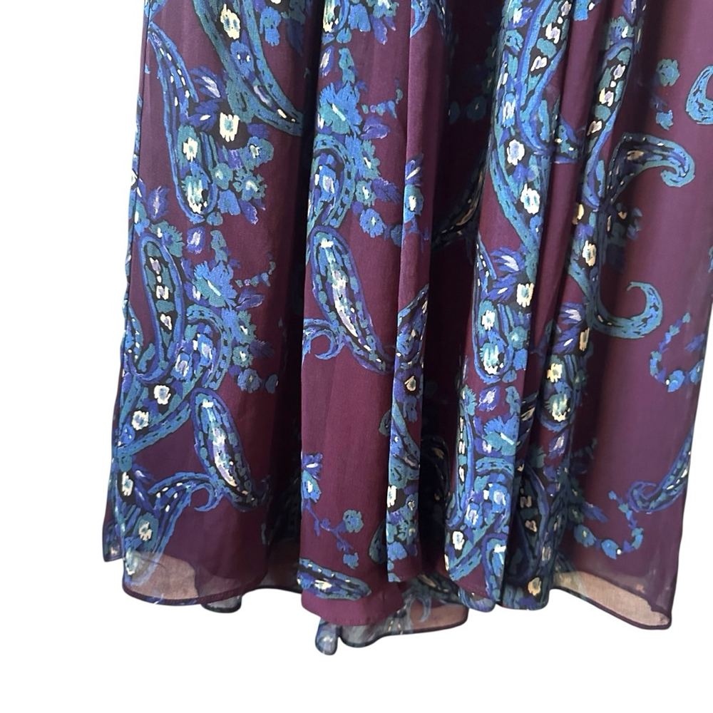 Cabi Purple Blue Paisley Midi Wrap Dress Size 6 - Picture 4 of 10